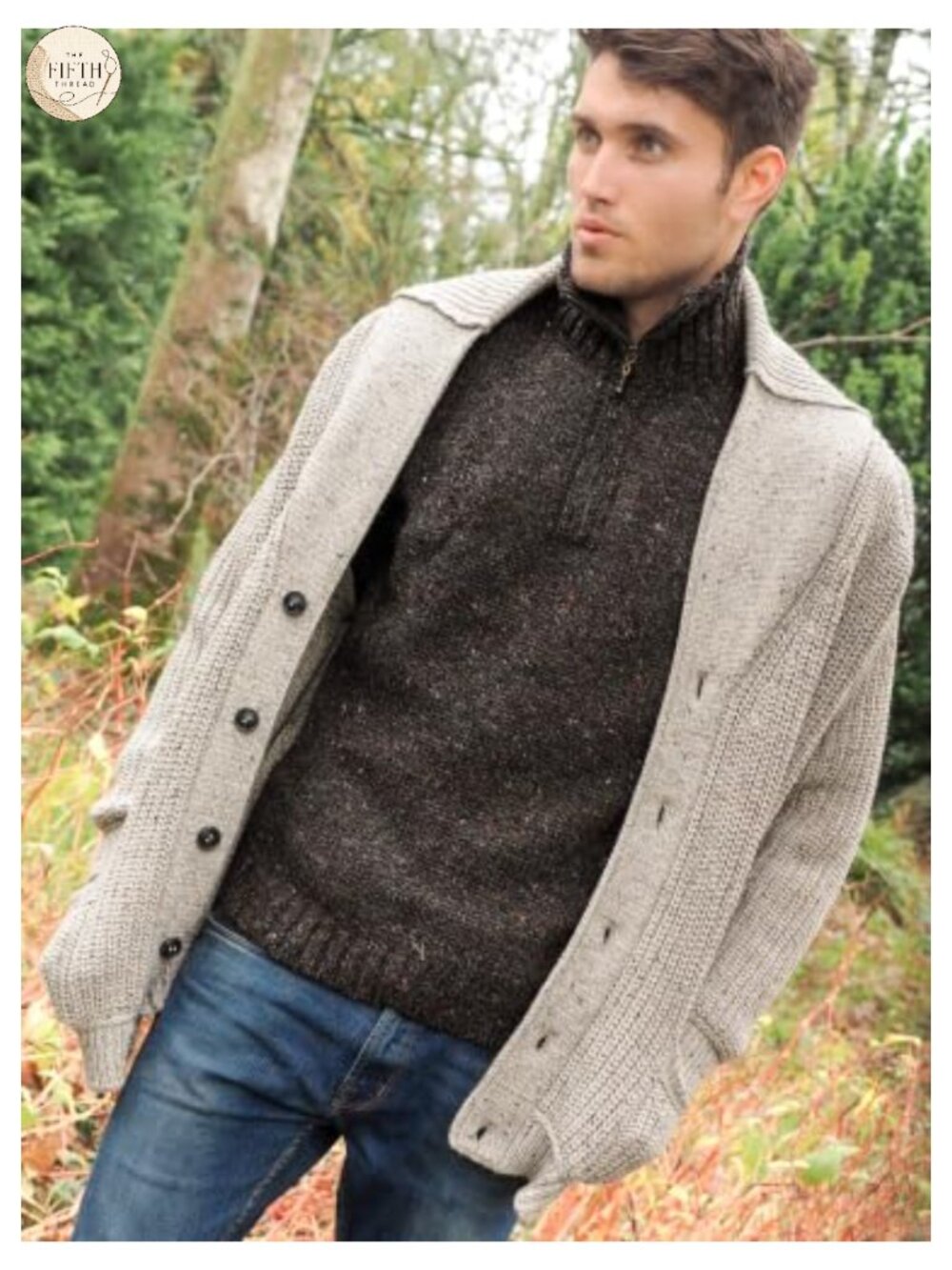 Mens Irish Cable Knit Merino Wool Shawl Cardigan Ribbed Button Front - Picture 2 of 6